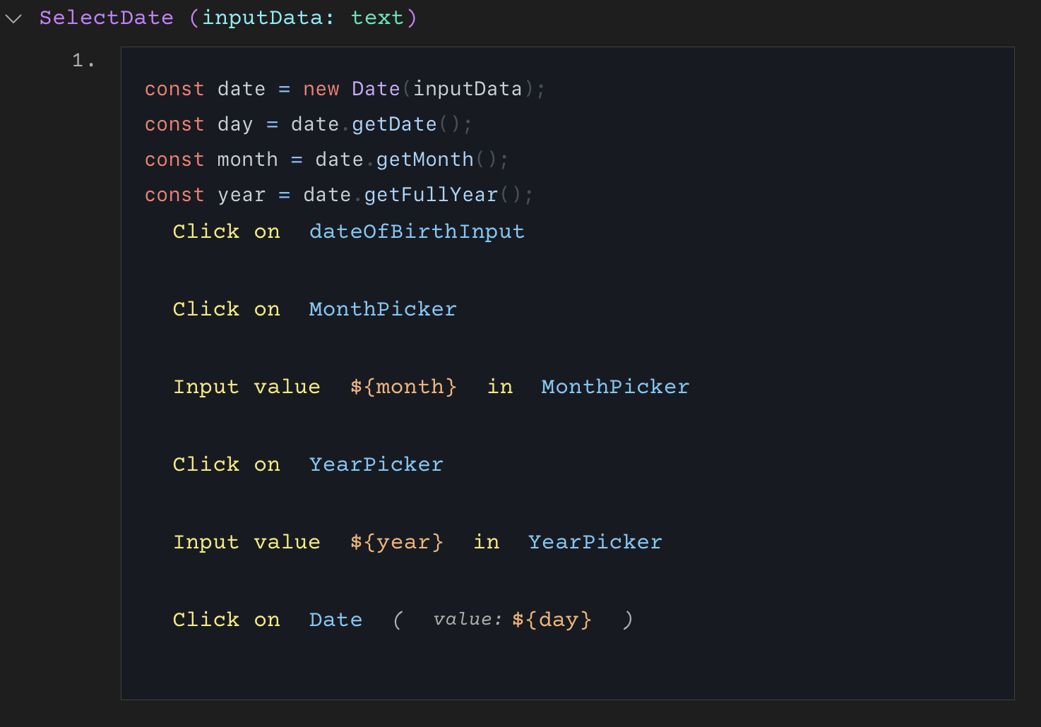 Advanced code block for selecting date